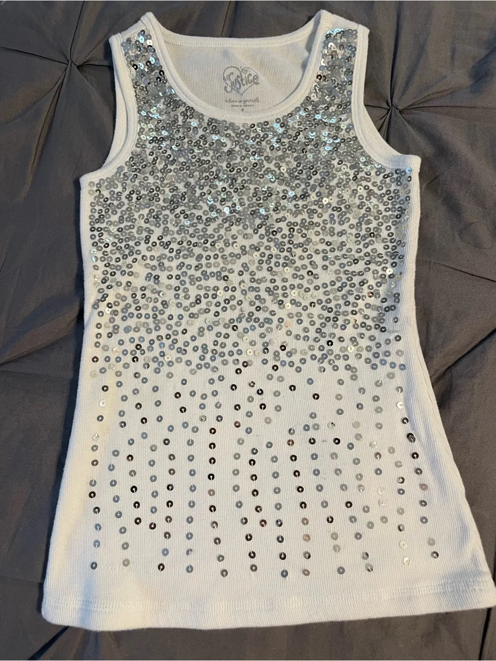 Girls White Embellished Tank Top - Sparkle Accent - 0804